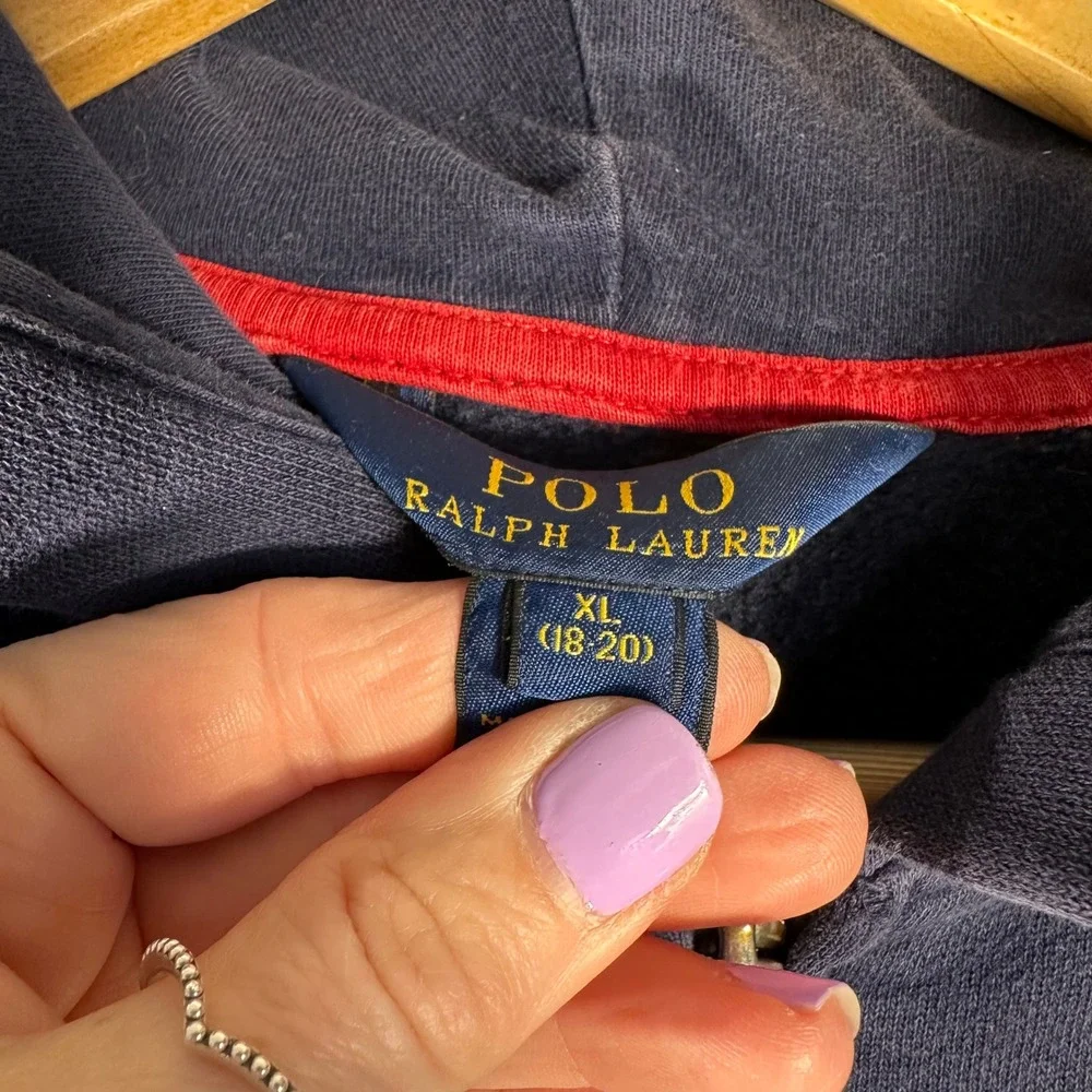 Polo Ralph Lauren Kids Navy Gray Colorblock Big Pony Zip Hoodie Size‎ XL 18-20